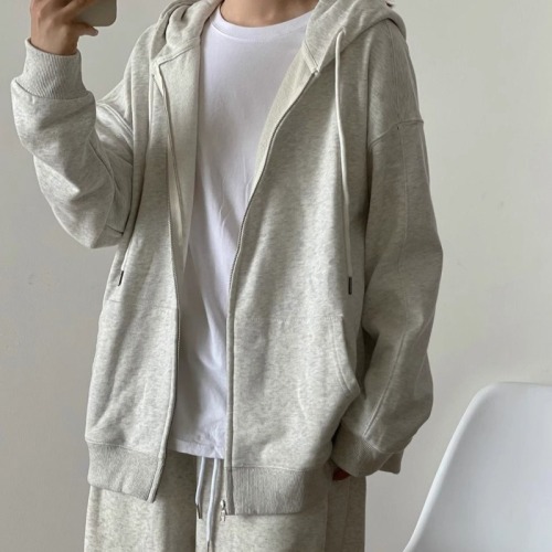 Popular American Korean style lazy style long-sleeved hooded cardigan pure cotton autumn sweatshirt suit