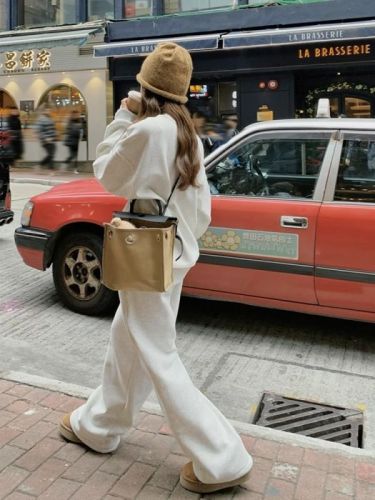 Korean new style loose and lazy sweatshirt wide-leg pants two-piece set