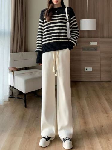 Wide-leg pants, loose autumn chenille high-waisted knitted casual pants