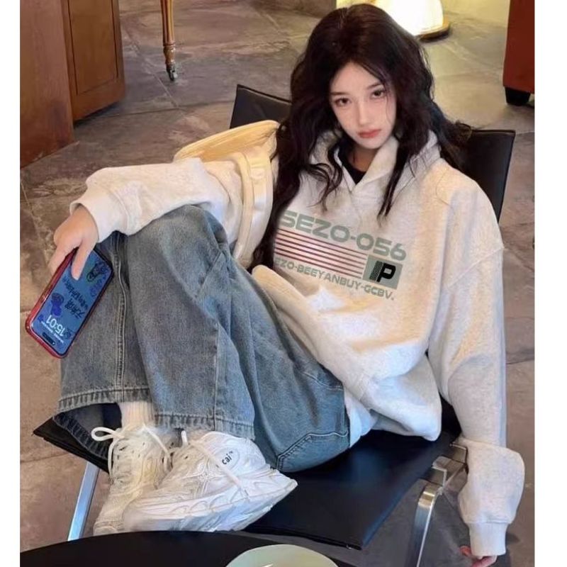 American retro hooded sweatshirt loose long sleeve lazy style top