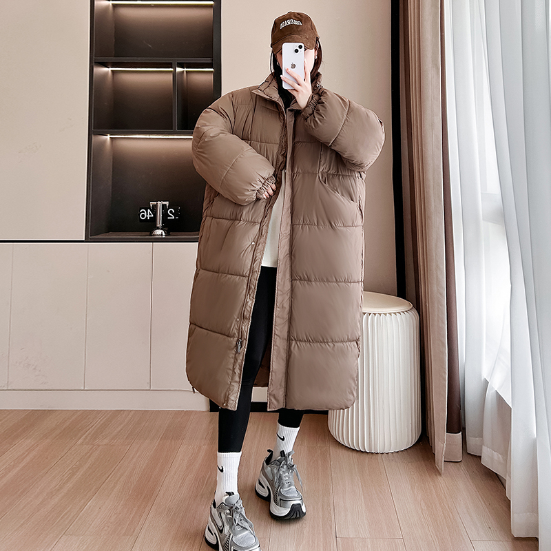 Long cotton padded jacket for women 2024 new extra long knee to ankle Korean version thickened couple large quilt cotton