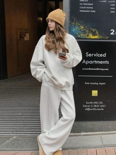 Korean new style loose and lazy sweatshirt wide-leg pants two-piece set
