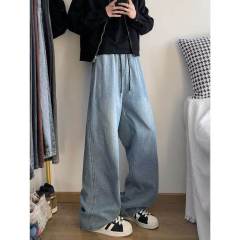 American niche starry sky pattern jacquard jeans for men vibe style washed loose casual wide leg pants