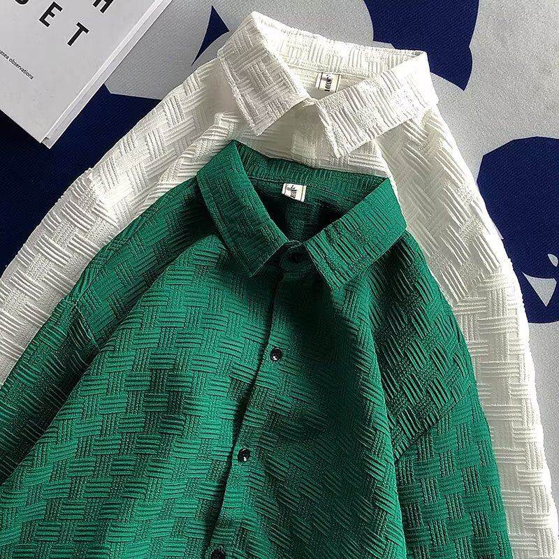 Waffle shirt men's Korean style trendy ruffian handsome spring and autumn new ins loose jacket