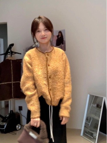 New sunset yarn sweater pumpkin color design casual and versatile Korean style for women