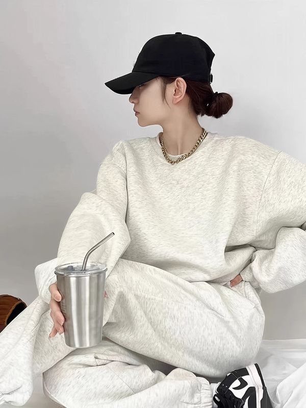 Korean style pure cotton sports suit autumn loose slimming women's sweatshirt casual slimming two-piece set