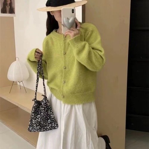 Soft waxy sweater jacket women's lazy style knitted cardigan soft waxy milk fufu mohair top