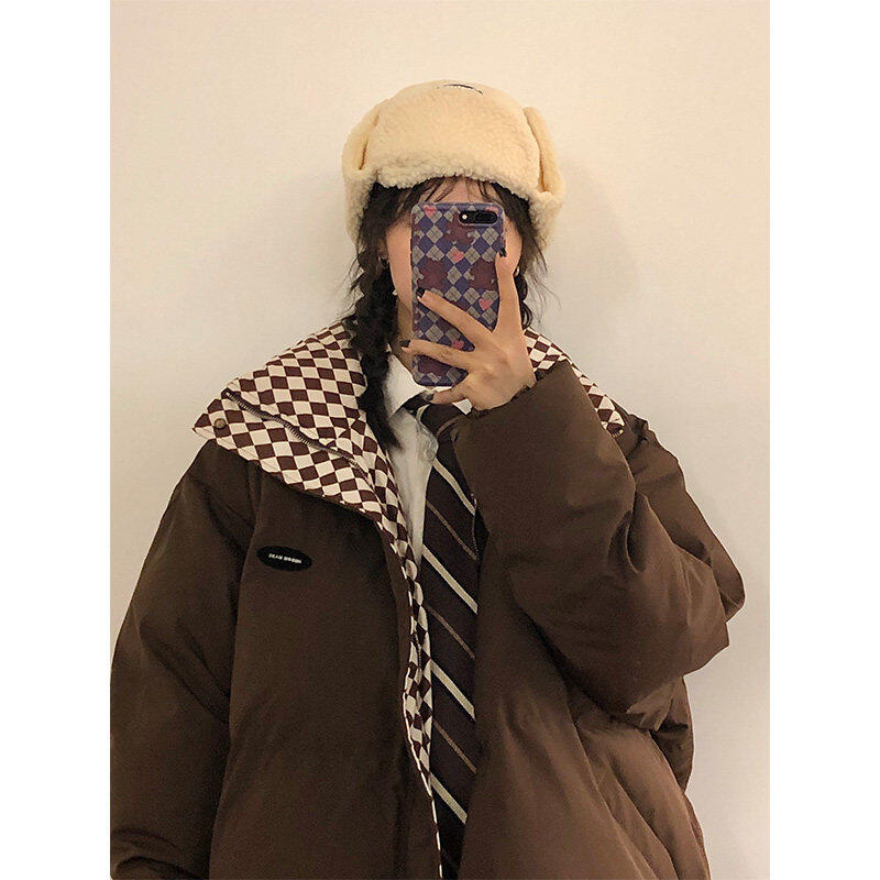 Down cotton coat for women, Korean style loose thickened cotton coat, brown bread coat for students