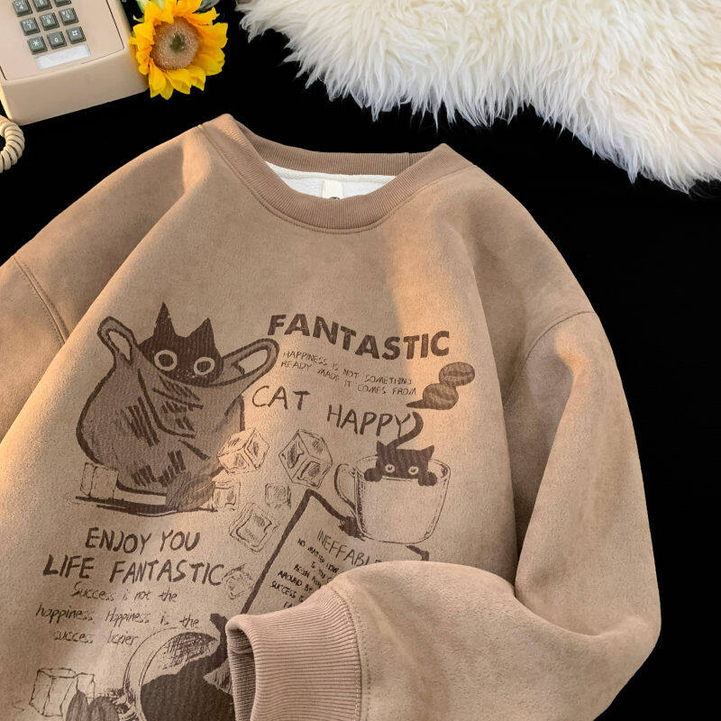 Heavy floral suede crew neck sweatshirt