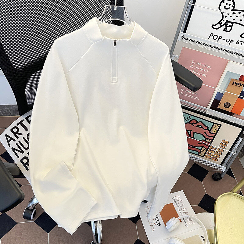 American retro German velvet half-zip long-sleeved T-shirt for men in autumn and winter trendy brand stand-up collar sports inner top