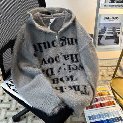 Retro high street hooded sweater jacket autumn and winter loose couple letter zipper