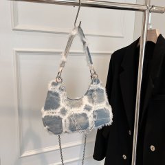 Korean Style Fashion Chain Handbag 2024 Autumn New Versatile Denim Shoulder Bag Popular Western Style Crossbody Bag for Women