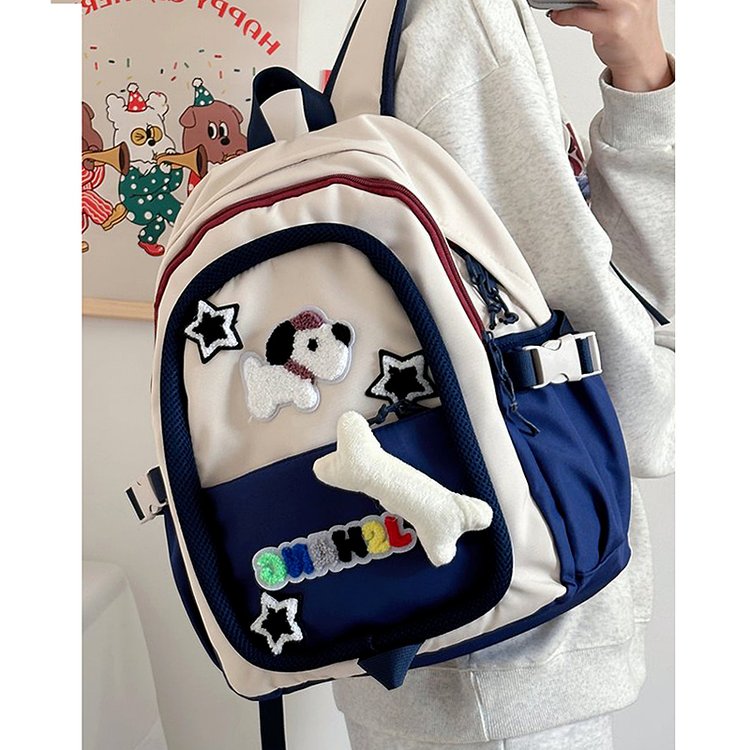 Fashionable Cartoon School Bag Korean Style Campus College Style Student Backpack Cute Stitching Casual Large Capacity Backpack