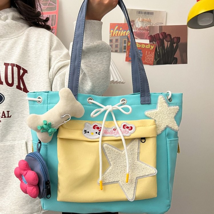 Nikko Yu original canvas bag Y2K girl star macaron niche designer large capacity travel tote bag