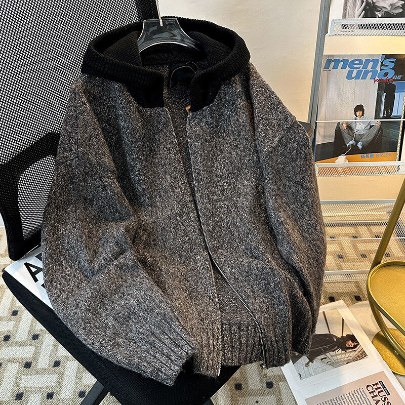 Blanket pattern colorful velvet brush hooded cardigan