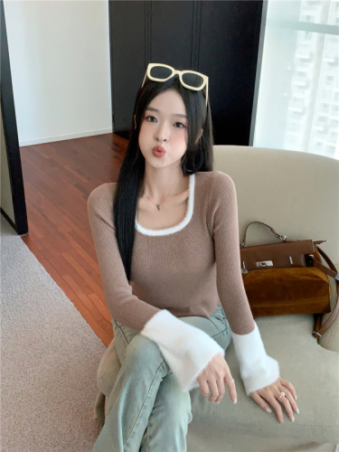 Pure Desire Hot Girl Square Neck Knitted Bottoming Top Women's Autumn and Winter Little Fragrance Style French White Inner Top