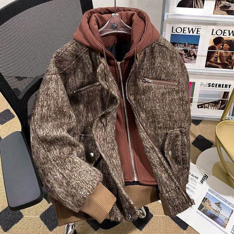 Woolen jacket men's autumn and winter hooded jacket new fashion fashion