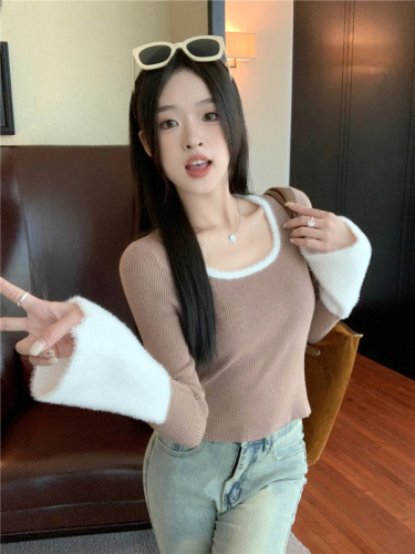 Pure Desire Hot Girl Square Neck Knitted Bottoming Top Women's Autumn and Winter Little Fragrance Style French White Inner Top