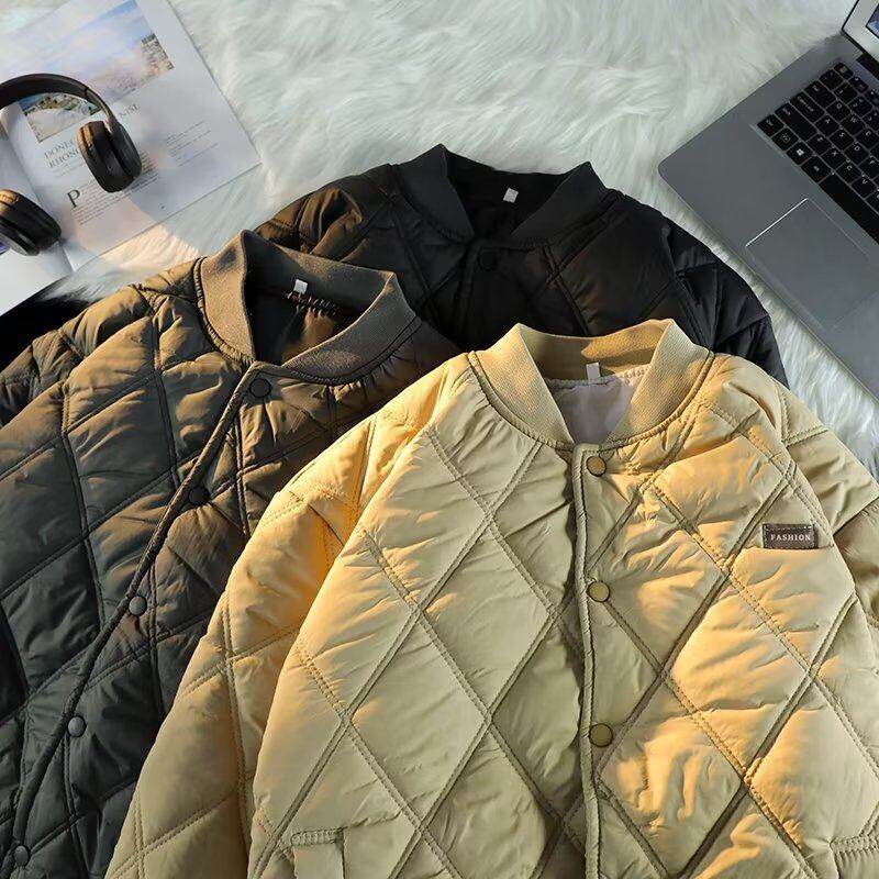 American diamond plaid cotton coat men's trendy brand ins couple baseball cotton coat winter loose cotton jacket