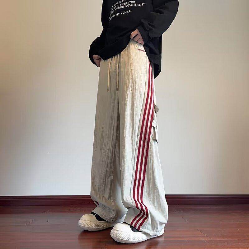 American striped overalls for men and women, high street sports pants, straight casual pants, quick drying for dancing