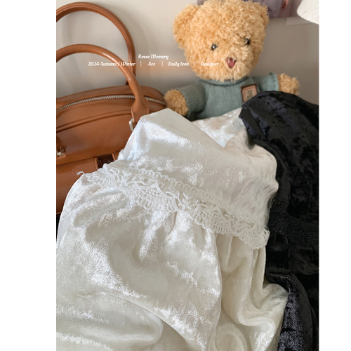 Winter thick soft velvet skirt sweet long skirt elastic waist lace skirt