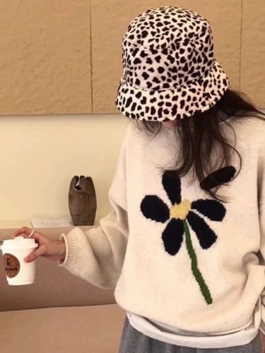 Lazy style ins Korean style loose floral knitwear super nice pullover sweater design for women