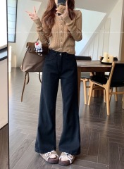 Small American black slightly flared wide-leg jeans for women high-waisted loose slimming flared floor-length pants trendy
