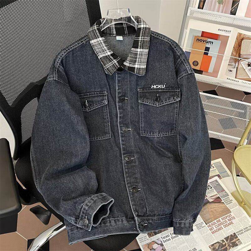 Washed distressed retro denim jacket men's spring new design loose casual jacket top