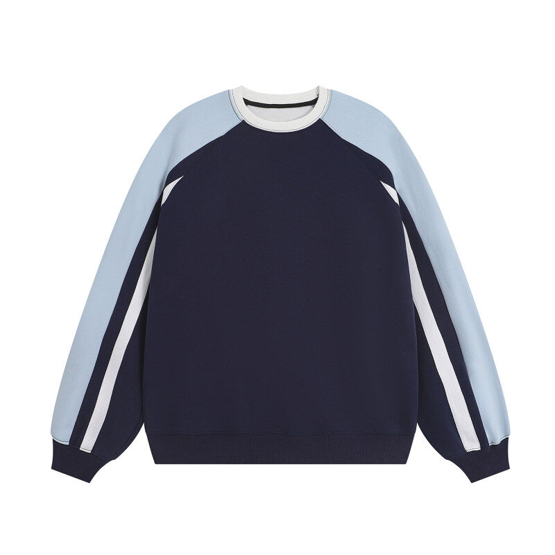 Store quality 400g heavyweight autumn fashion brand loose round neck contrasting color patchwork sweatshirt