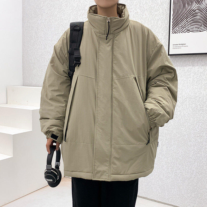 Winter fashion brand Japanese solid color simple plus velvet thickened warm and cold-proof casual cotton jacket
