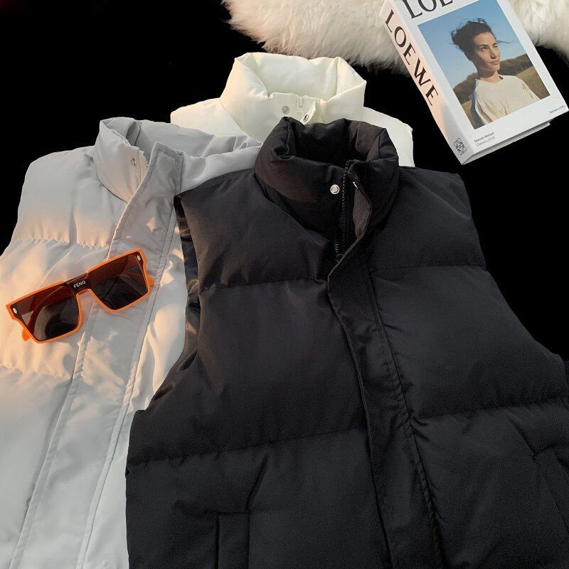 Warm small clear solid color vest for men and women trendy brand stand collar waistcoat cotton vest
