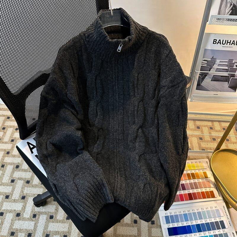 Get quality autumn men's half turtleneck sweater twist cardigan sweater jacket