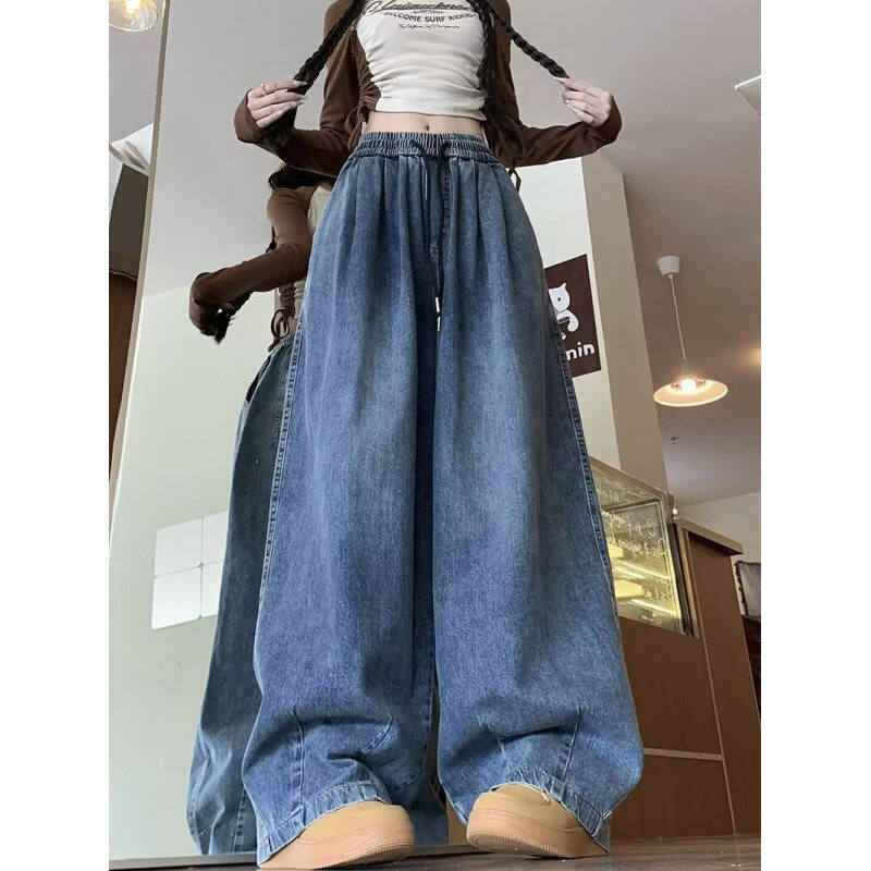 American High Street Washed Distressed Wide Leg Jeans Men's Loose Straight Casual Long Pants