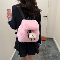 New autumn and winter plush bag, cute girl backpack, female cartoon charm, furry student travel backpack