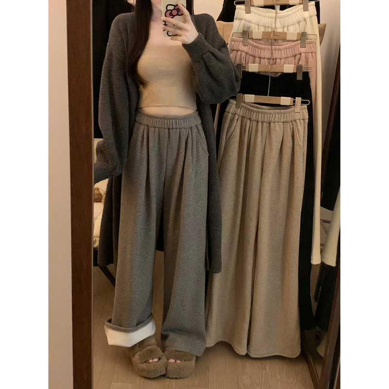 Velvet and thickened terry velvet loose high-waist slim wide-leg pants casual floor mopping pants