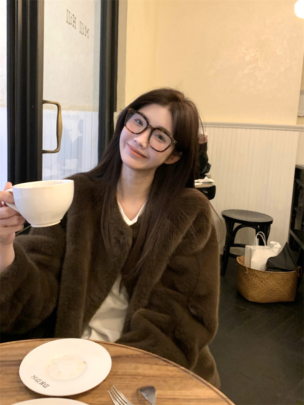 Designed fur integrated furry high-end loose fur coat