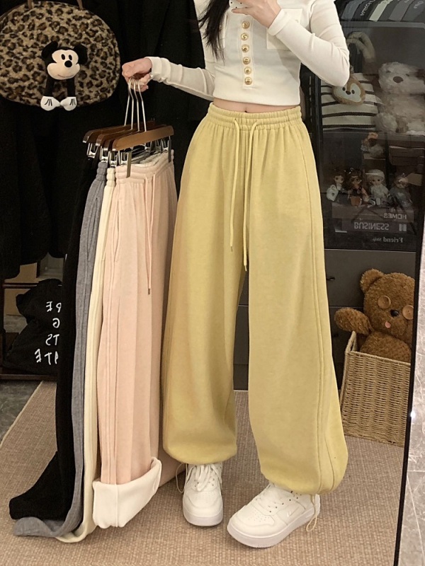 Small people look taller and have a sense of splicing cashmere pants. Winter loose drawstring wide-leg pants with leggings and casual pants.