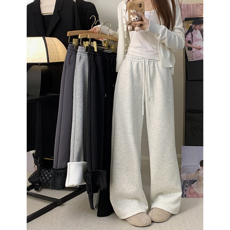 Winter velvet casual sweatpants elastic waist slimming straight loose wide leg pants for women
