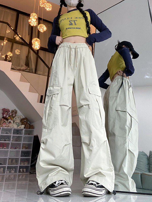 Autumn men's and women's overalls, large pockets, drawstring anklets, unisex style trousers
