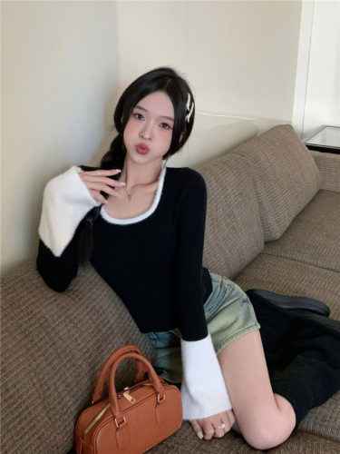 Pure Desire Hot Girl Square Neck Knitted Bottoming Top Women's Autumn and Winter Little Fragrance Style French White Inner Top