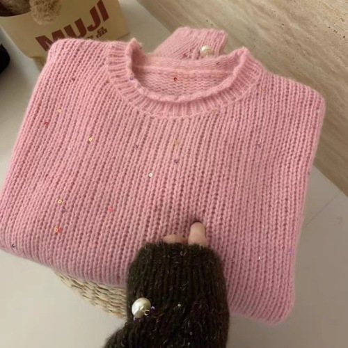 Heavy industry, high-end and super good-looking lake blue sequined beaded knitted sweater jacket for women 2024 new autumn and winter