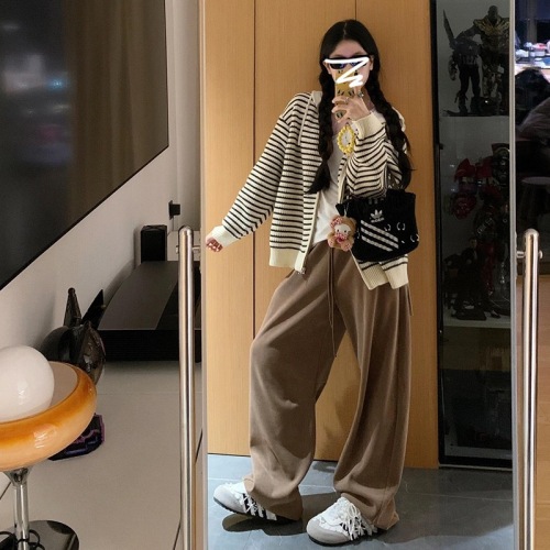 Hooded striped sweater jacket for women in autumn and winter chic lazy knitted cardigan top