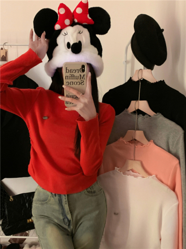 Pure lust hottie petite slim-fitting soft and waxy inner wear short long-sleeved T-shirt bottoming top