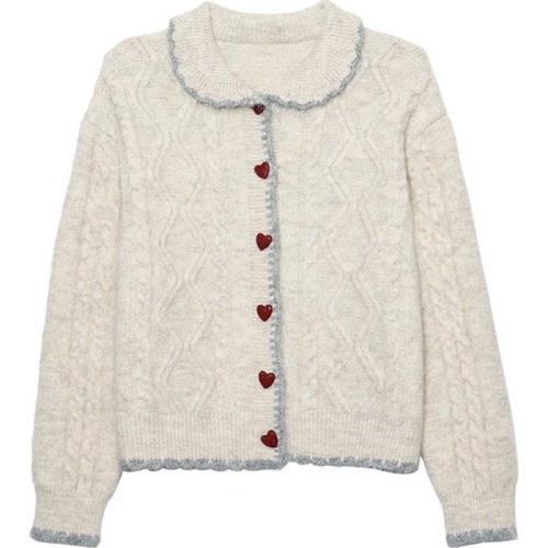 Gentle style love button warm sweater jacket women's autumn and winter thickened twist knitted sweater cardigan