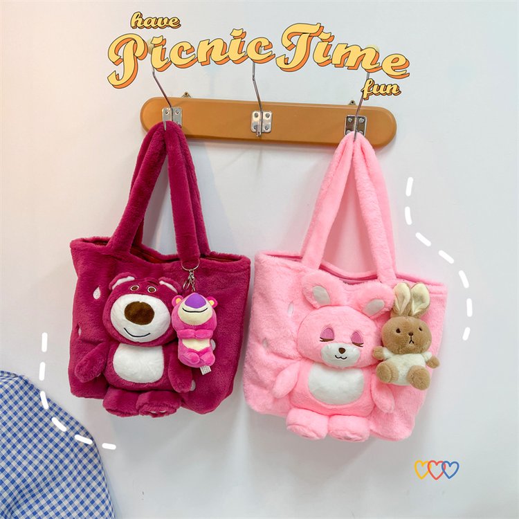 Cute bear plush doll bag female cartoon pink bear handbag niche sweet girl shoulder bag