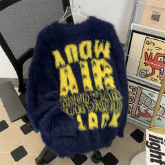 Autumn and winter mink fur lazy style sweaters for men and women couples knitted sweater jackets trendy