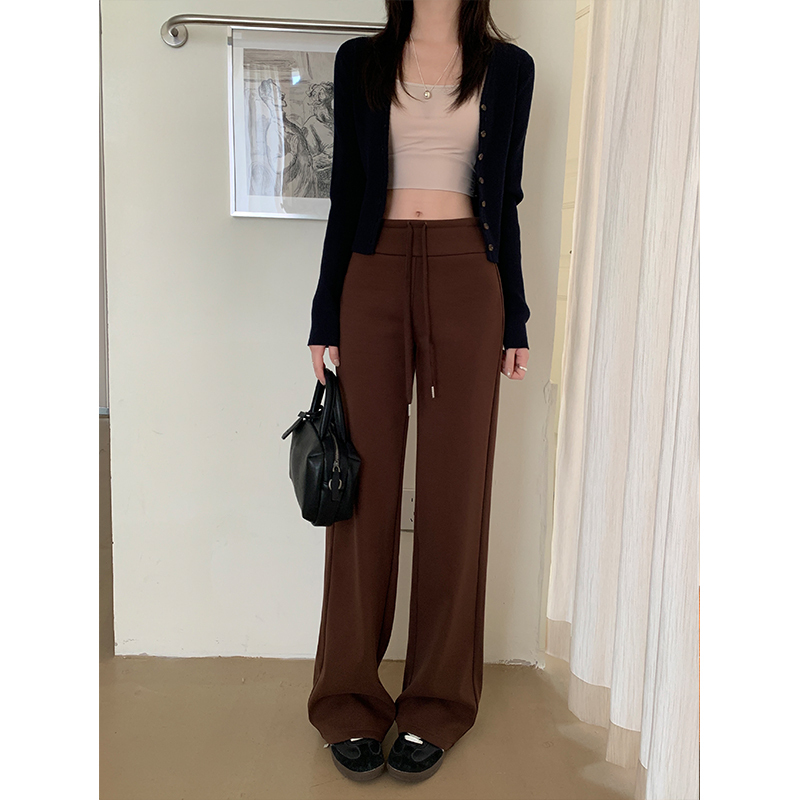 American retro casual pants for women in autumn and winter plus velvet loose straight straight relaxed feeling lazy wind walking pants