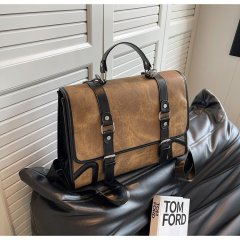 Retro contrasting color backpack women's new versatile college style briefcase fashion large capacity shoulder bag