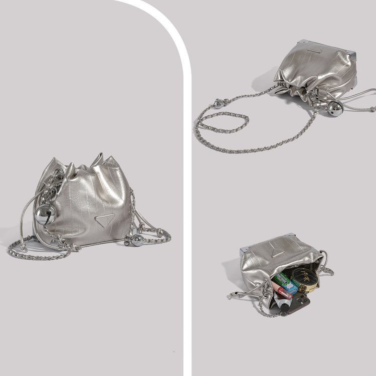 Silver crossbody bucket bag, small fragrant style chain bag, new high-end textured small bag, women's fashion niche blessing bag
