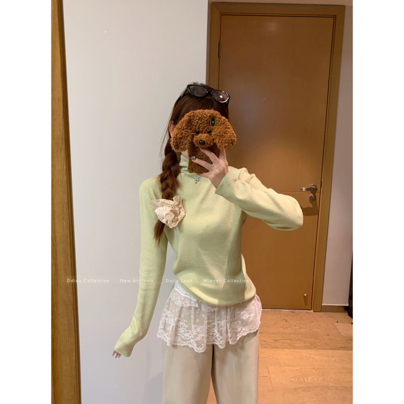 Autumn and winter Korean style loose pile collar simple and versatile Andy velvet sweater bottoming long-sleeved sweater